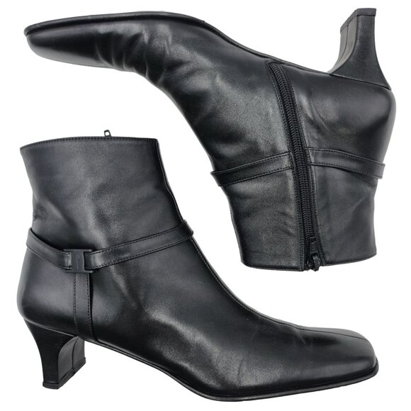Ferragamo Italy Womens 8.5 4A Narrow Black Leather Dress Shoes Zip Ankle Boots - Picture 2 of 12